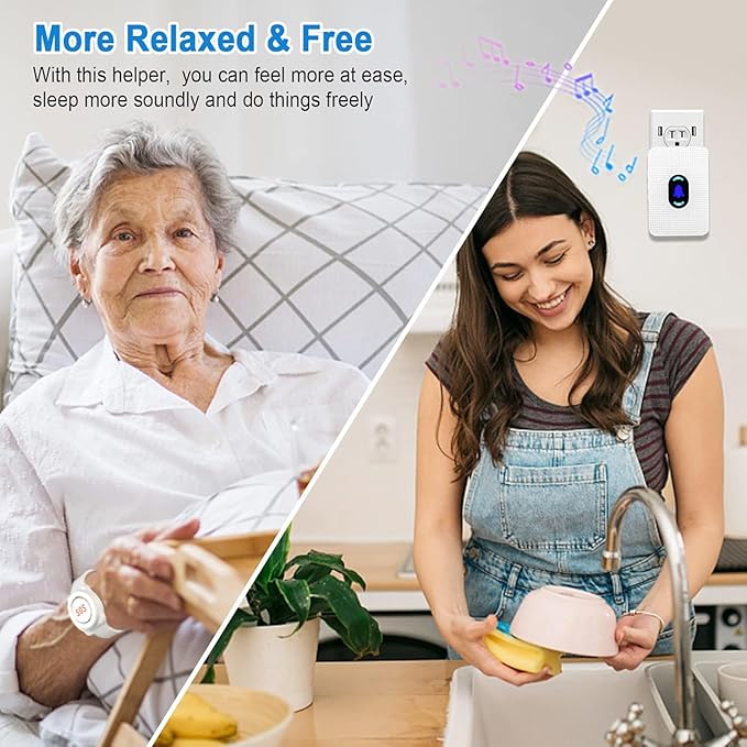 Daytech Wireless Caregiver Pager Call Button for Elderly at Home Life Alert Systems for Seniors Disabled Patient 1 Emergency Watch 1 Receiver