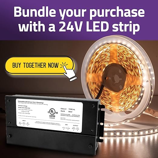 HitLights 24V 60W Dimmable LED Driver – Smooth Flicker Free Dimming – TRIAC, 0-10V, Phase Cut, & 10V PWM – Compatible with Lutron and Leviton Dimmer Switches, UL Listed, Class 2, 100-277V AC – 2.5A DC