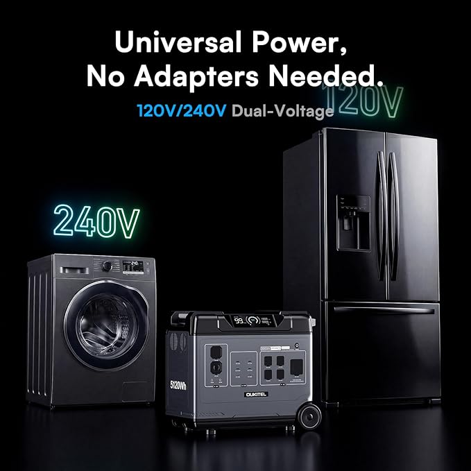 OUKITEL 5120W Power Station BP5000 Pro Max with 2x400W Solar Panels, 120/240V 5000W(Surge 9000W) AC Output Solar Generator for Home Battery Backup, 3200W Fast Charging, Expandable to 20kWh