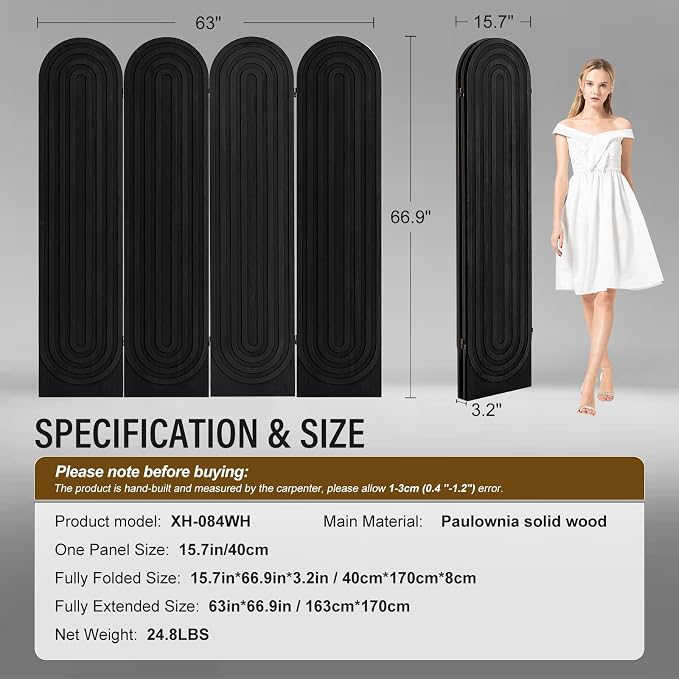 Wood Room Divider Panel, Folding Privacy Screen 4 Panel, Separators Divider - Image 6