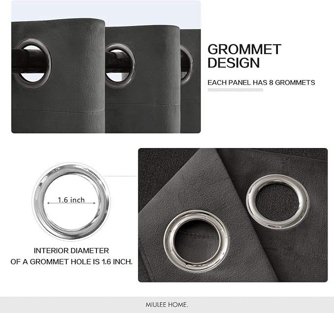 MIULEE Velvet Curtains Charcoal Grey 52 x 84 Inch Length Set of 2 | Grommet - Image 3