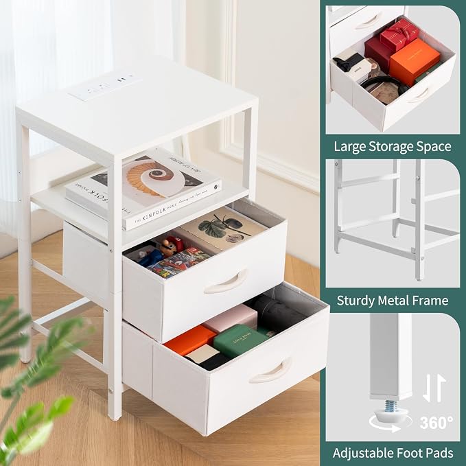 Yoobure Nightstand with Charging Station, LED Night Stand with Fabric Drawers - Image 8