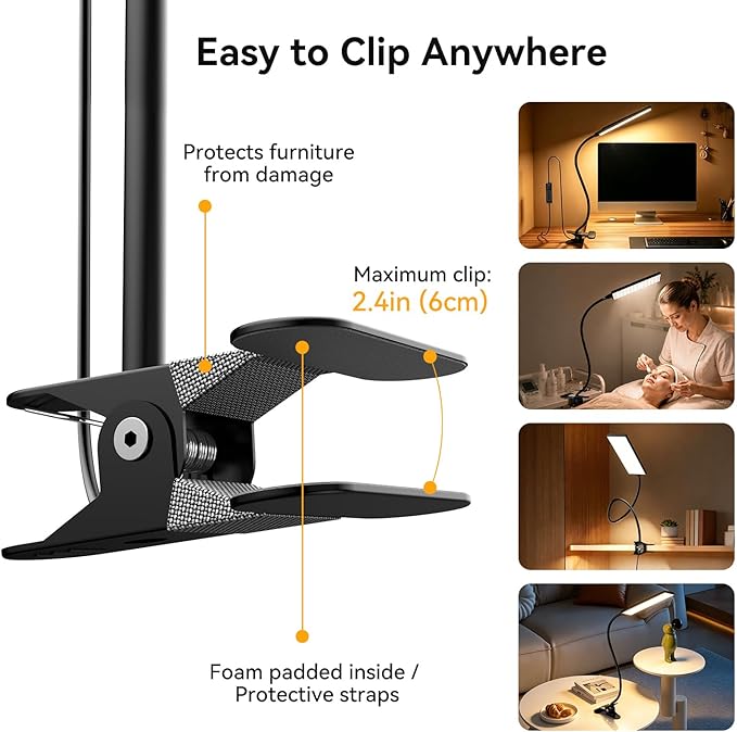 Clip on Desk Lamp, Flexible Reading Light | 5W LED Book Light, 3 Color & 6 - Image 4