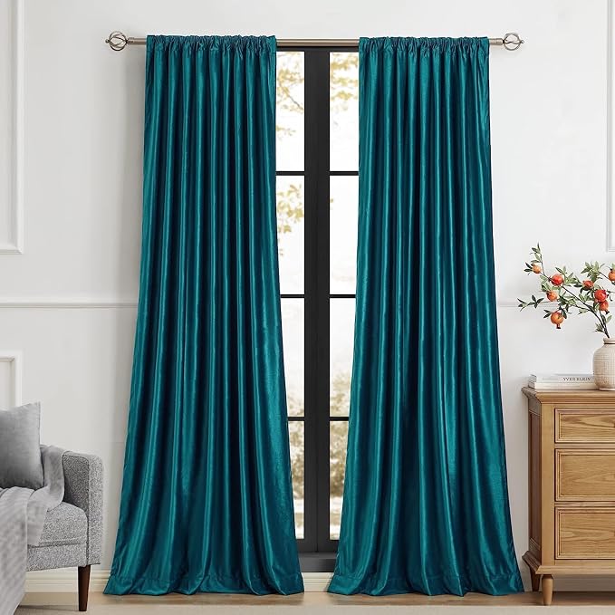 PRIMROSE Teal Velvet Curtains 72 inches Long - Image 3