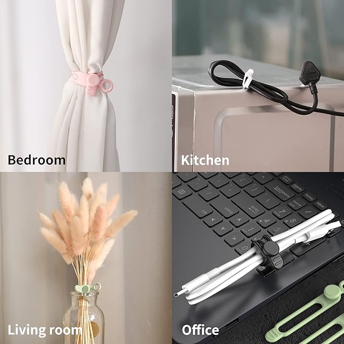 UMUST 20Pcs Silicone Cable Ties, Cable Management Cord Organizer WhiteBlack | - Image 5