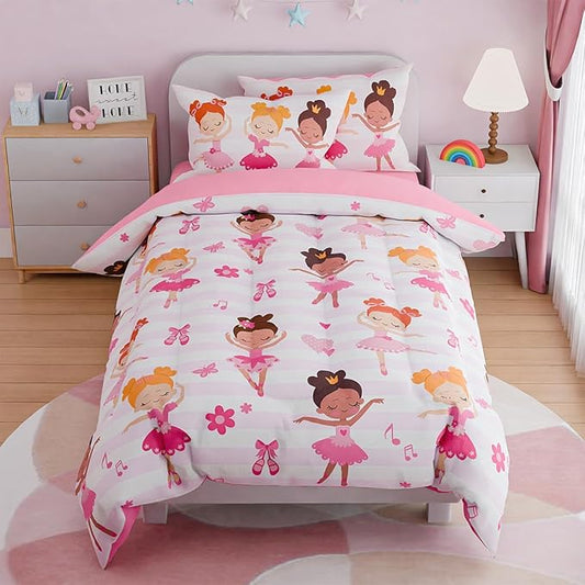 SANDJEST Ballet Twin Bedding Sets for Girls, Ultra Soft Microfiber Comforter Set with 3-Pieces, Comforters Kids Bed Set for Children Teen Tween Bedroom Decor