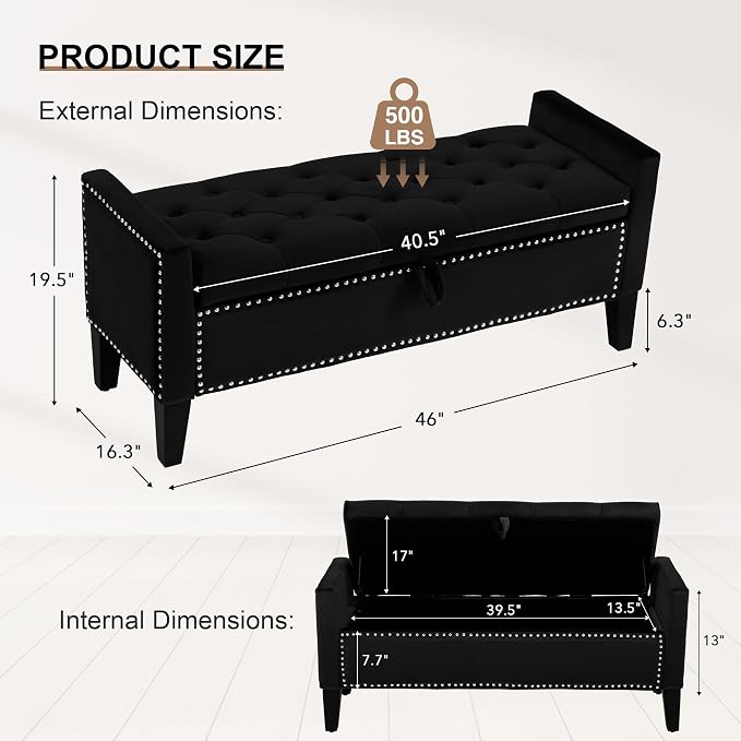 Velvet Storage Ottoman Bench, Modern Entryway Ottoman - Image 2