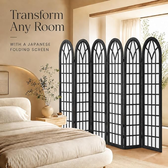 6 Panel Shoji Room Divider Folding Privacy Screen Black | Freestanding - Image 7