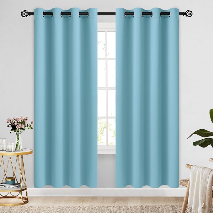 COSVIYA Grommet Blackout Room Darkening Sky Blue Curtains 72 inch Length | by COSVIYA