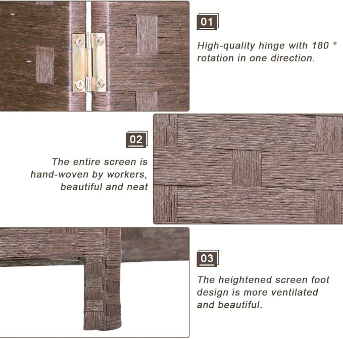 Room Divider Wood Screen 6 Panel Folding Portable Partition Screens Wooden Mesh - Image 4