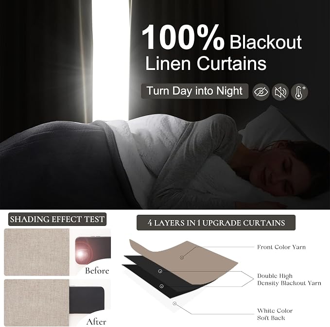 Thick Burlap 92 Inch Blackout Curtains 2 Panels Set - Image 2