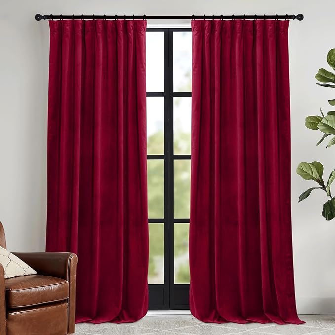 RYB HOME Red Velvet Blackout Curtains 96 inches by RYBHOME