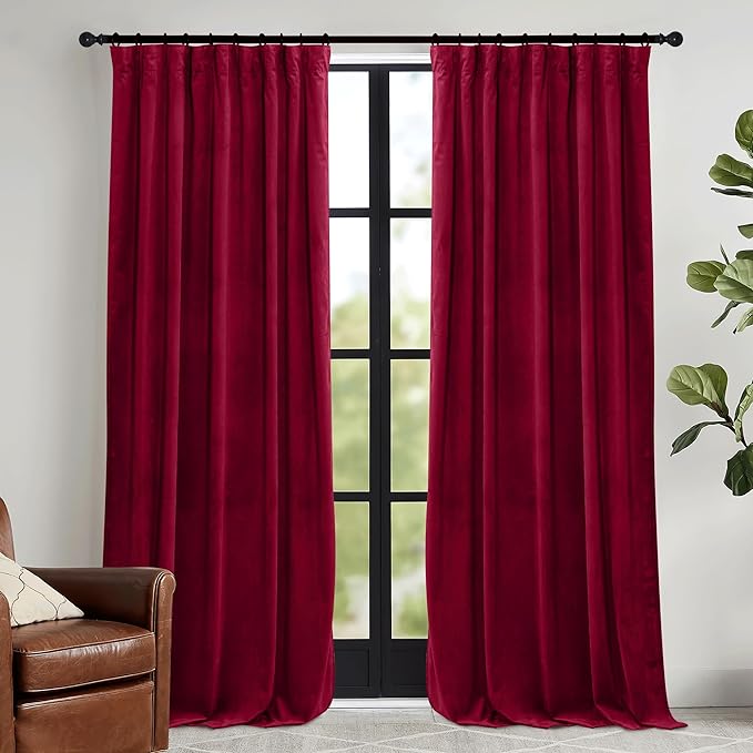 RYB HOME Red Velvet Blackout Curtains 90 inches by RYBHOME