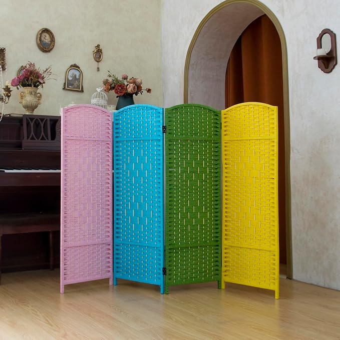 Compact 4 Panel Short Room Divider, 47.2 Inch Tall Double-Sided Rattan Folding - Image 4
