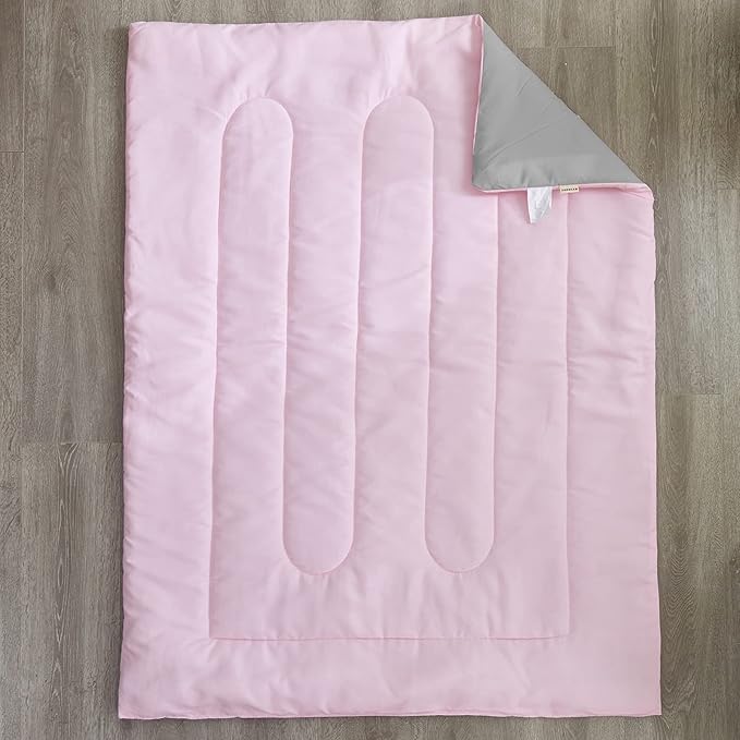 UOZZI BEDDING 4 Pieces Toddler Bedding Set Ultra Soft and Breathable Toddler Sheet Set - Includes Comforter, Flat Sheet, Fitted Sheet and Pillowcase - Pink & Gray