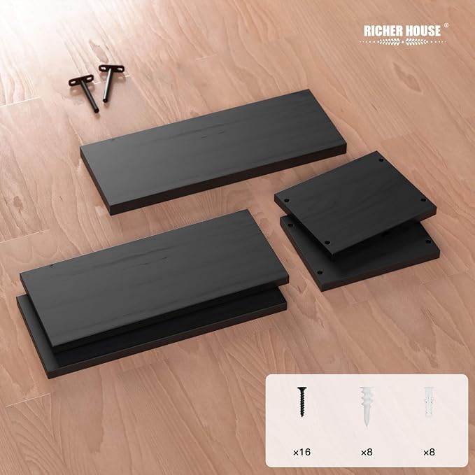 RICHER HOUSE Black Floating Shelves Bathroom, Small Wall Shelf Over Toilet | - Image 6