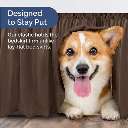 Wrap Around Dust Ruffle Bed Skirt - Brown - Twin/Twin XL Size Beds with 12 Inch Drop - Easy Fit Elastic Strap - Adjustable Pleated Bedskirt w/Brushed Fabric - Wrinkle Free - Women, Men, Kids & Teens