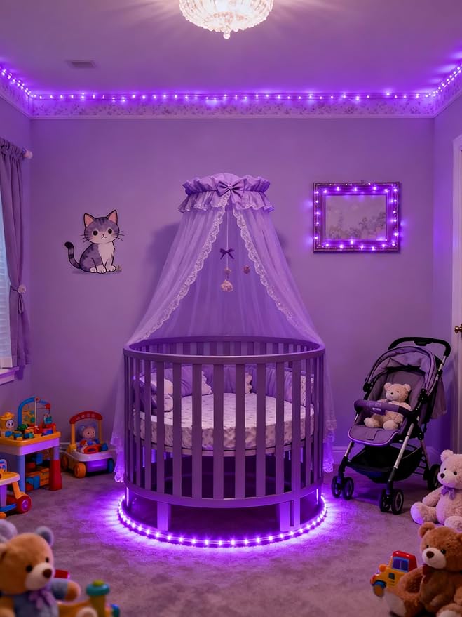 Aalnfe Purple Led Lights Strip Indoor Rope Lights Easy DIY Cuttable Strip Lights for Room Bathroom Living Room Kitchen Ceiling Wall Vanity Mirror Decor