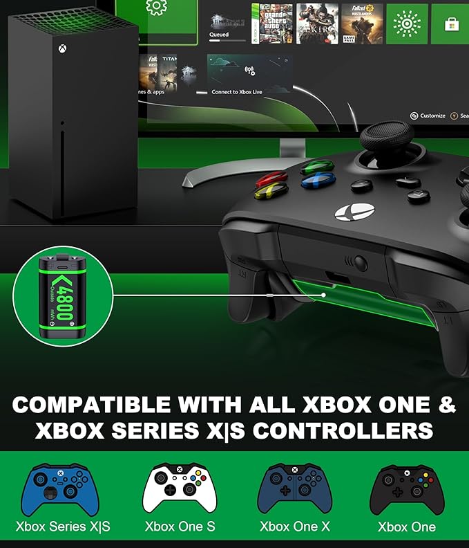 DINOSTRIKE Charger with 4x4800mWh Rechargeable Battery Pack for Xbox One/Xbox Series X|S Controllers, X-Series X Controller Battery Charging Station for X1/ S/X/Elite(4 Packs)
