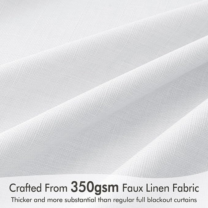 MIULEE 100% Blackout Back Tab Pleat Linen Curtains 50" Wx102 L, Bright White | - Image 4
