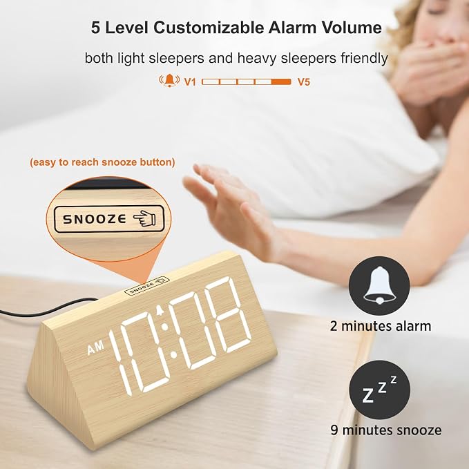DreamSky Wooden Digital Alarm Clock - Image 6