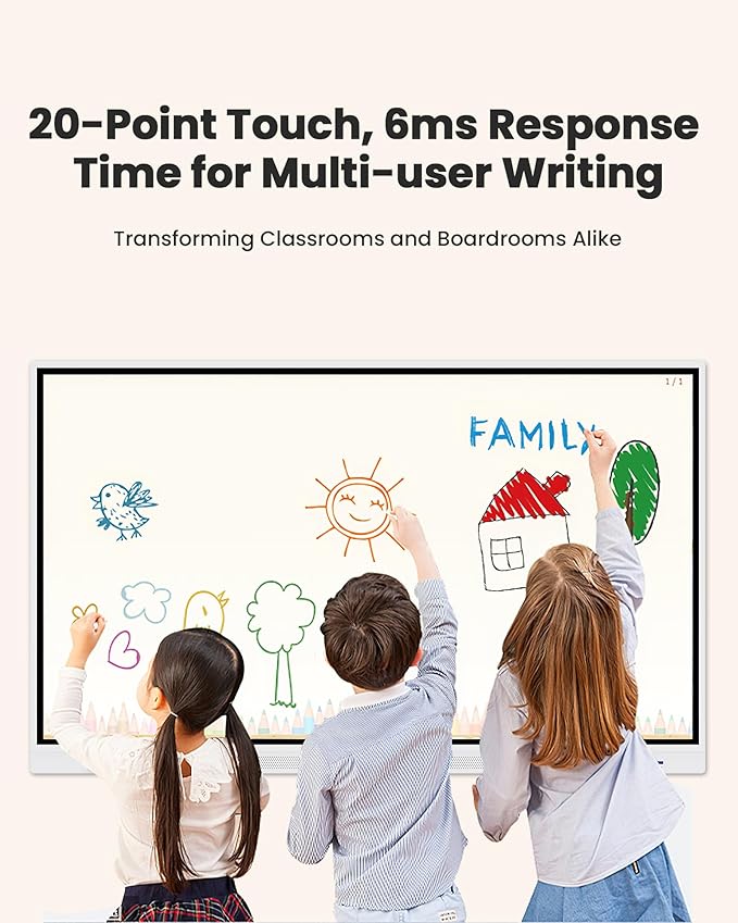 KEINONE Interactive Smart Board for Classroom, 85” 8+128 GB Electronic Digital Whiteboard Built-in Android OS & Open App Ecosystem - 4K Touchscreen Smartboard for Home Office School Studio Display