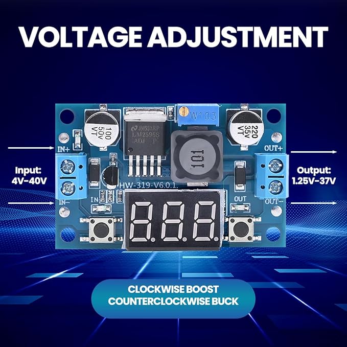 Seloky LM2596 Adjustable DC-DC Step-Down Buck Converter Module with LED Voltmeter Display, Voltage Regulator 4.0-40V Input to 1.25-37V Output Power Supply Module