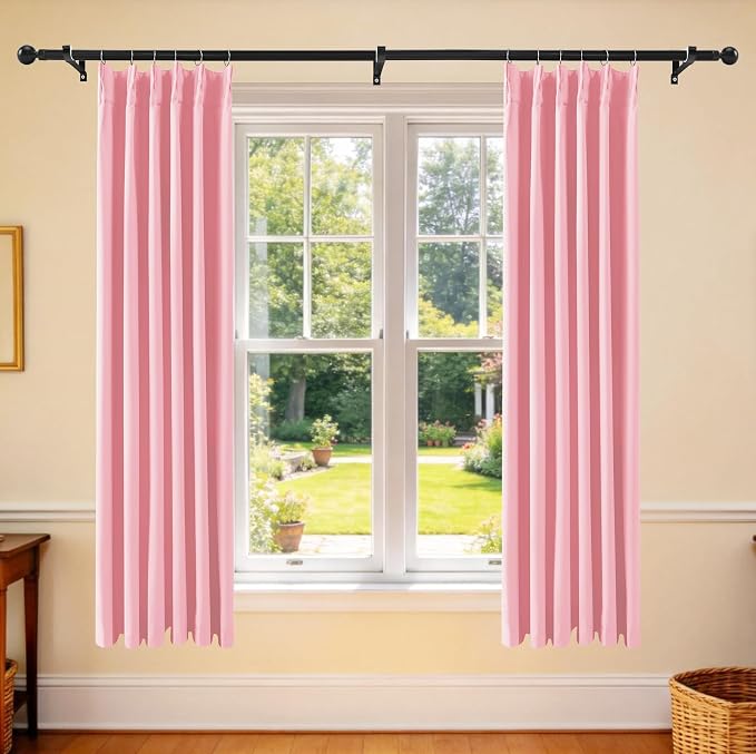 Etherealveil Hot Pink Pinch Pleated Blackout Curtains 2 Panels 40"x63" | Back - Image 2
