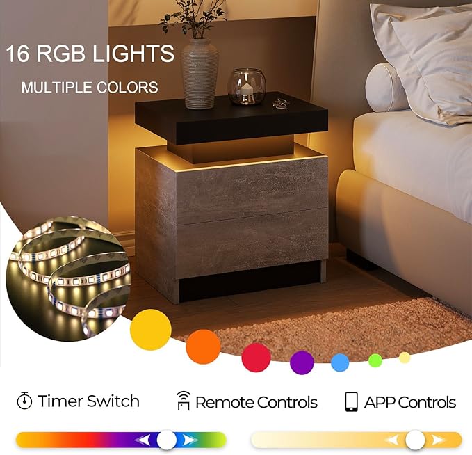Modern Gray LED Nightstand for Bedroom Bedside Table - Image 5