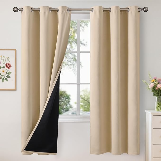 YoungsTex 100% Blackout Curtains 72 Inch Length 2 Panels, Room Darkening Drapes by YoungsTex
