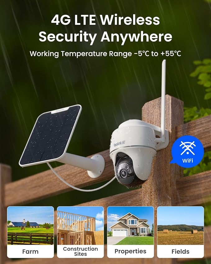 REOLINK 4K LTE Cellular Security Camera Wireless Outdoor, No WiFi, 3G/4G LTE, Solar Powered, SIM Card+32GB SD Card Included, Color Night Vision, Local/Cloud Storage, Go PT Ultra+SP, Updated Version