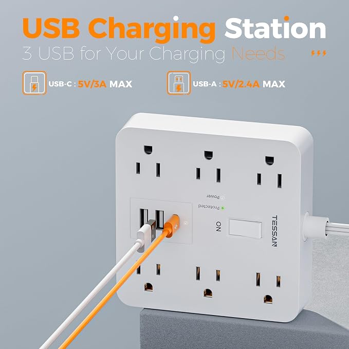 TESSAN 5Ft White Extension Cord - Image 4