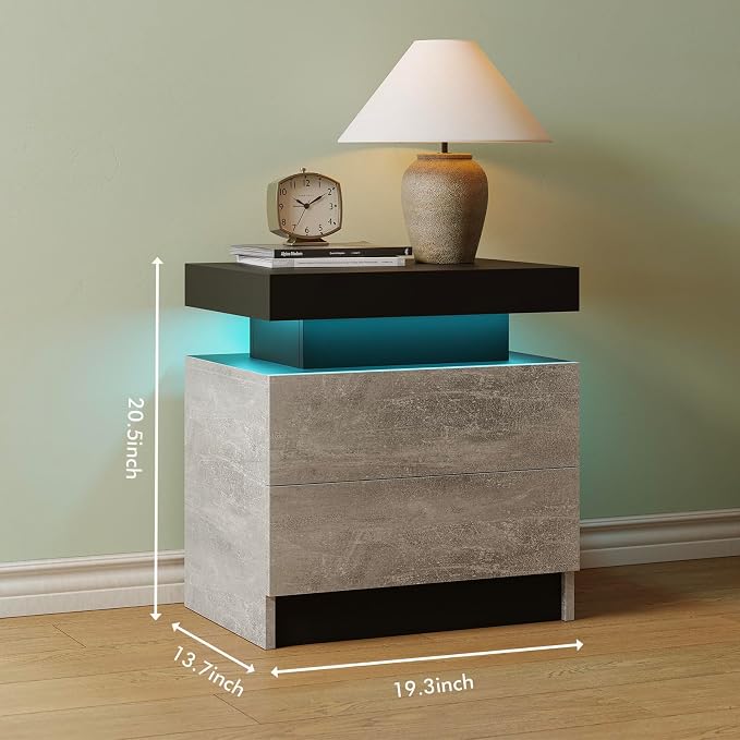 Modern Gray LED Nightstand for Bedroom Bedside Table - Image 2
