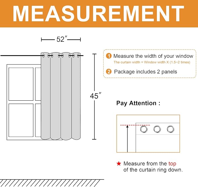 Blackout Curtains for Bedroom, Light Grey, 52 x 45 Inch, 2 Panels | Thermal - Image 7
