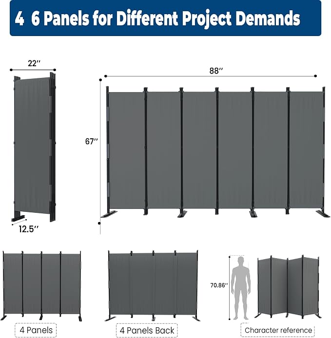 Room Divider 4 Panel Folding Privacy Screen, Portable Small Room Dividers - Image 5