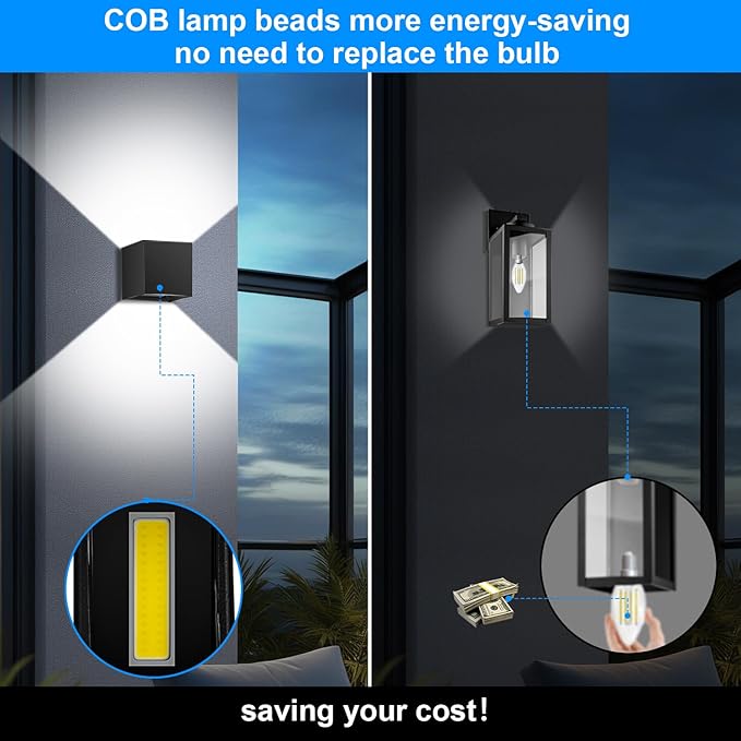 ledmo 20W High Power Modern Outdoor Wall Sconce Light Creative Adjustable Beam Square Up and Down Exterior Wall Lights Fixture Anti-Rust Aluminum IP65 6000K 1800LM Black for Patio Garage House 4 Pack