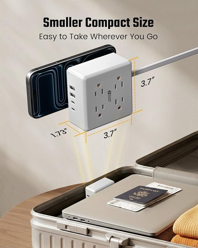 SUPERDANNY 5Ft Extension Cord, Flat Plug Power Strip Surge Protector | 900J - Image 7
