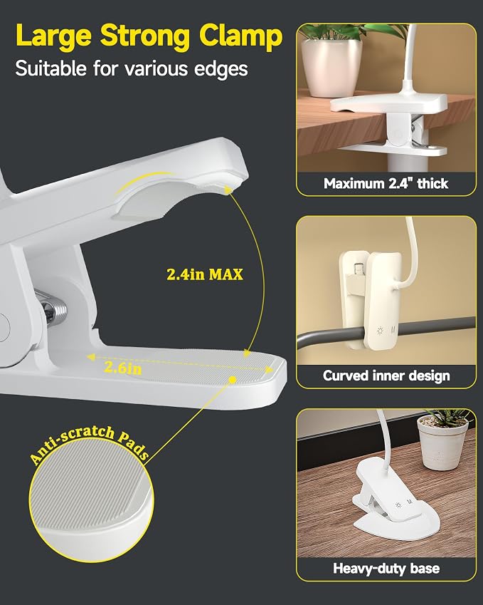 CUHIOY Rechargeable Clip on Light, Bed Headboard Reading Lamp, 5 Colors 5 - Image 3