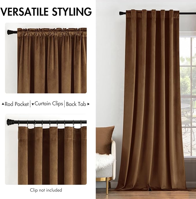 MIULEE Velvet Curtains 52x96 inches 2 Panels Brown Blackout Curtains | Luxury - Image 2