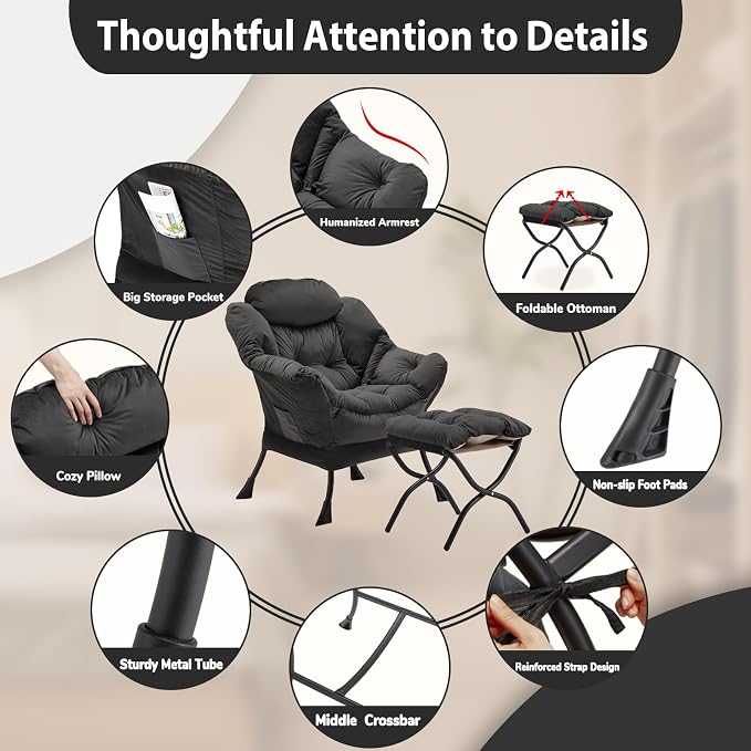 Youtanic Lazy Chair with Folding Ottoman, Accent Chair Velvet Upholstered with - Image 6