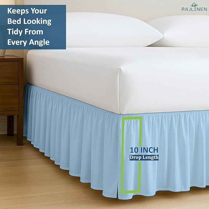 Rajlinen Ruffled Bed Skirt Twin XL, 10 Inch Drop Dust Ruffle with Split Corners, 100% Microfiber Bedskirt with Platform, Three-Sided Coverage Ruffled Gathering Design, Light Blue