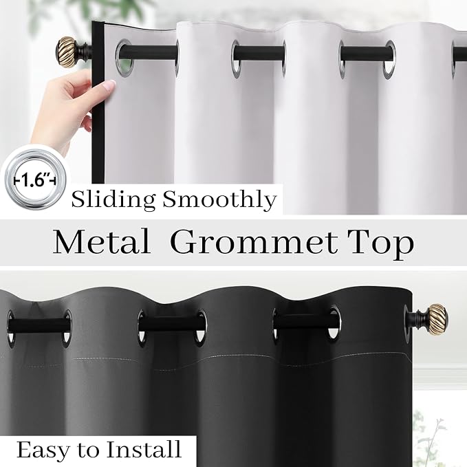 COSVIYA Grommet 100% Blackout Black Ombre Curtains White Back, W52xL72 Inch | 2 - Image 4
