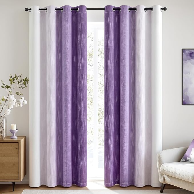 MIULEE Purple and Greyish White Ombre Blackout Curtains 52Wx72L Set of 2 | Full - Image 3
