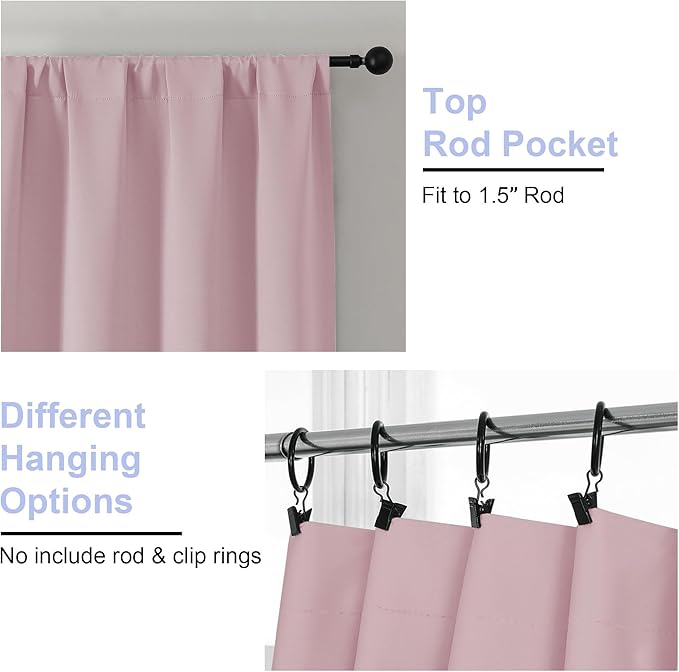 Simplebrand Ava Blush Short 36 Inches Blackout Curtain 2 Panels Set, Half - Image 3