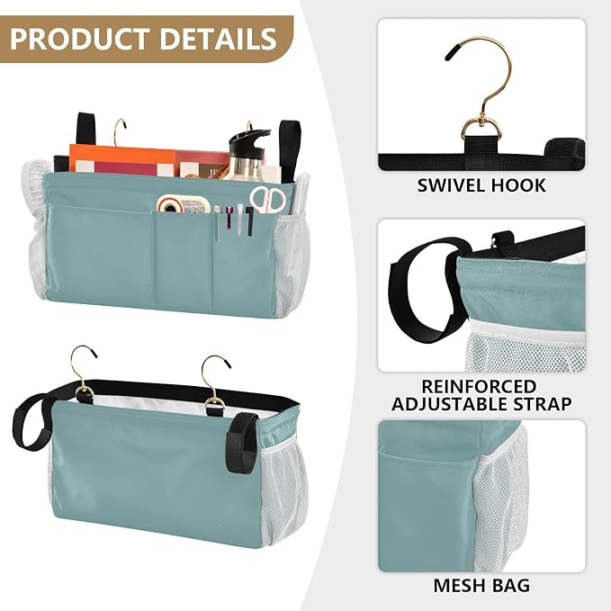 DOMIKING Teal Bedside Caddy for Dorm Bed Recliner Armrest Organizer - Image 5