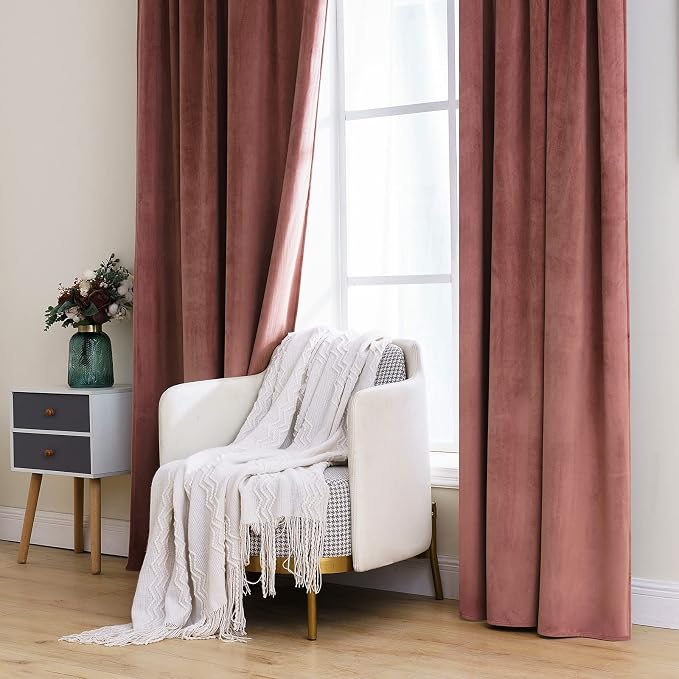MIULEE Velvet Curtains 52x108 inches 2 Panels Dusty Rose Pink Curtains | Luxury - Image 7