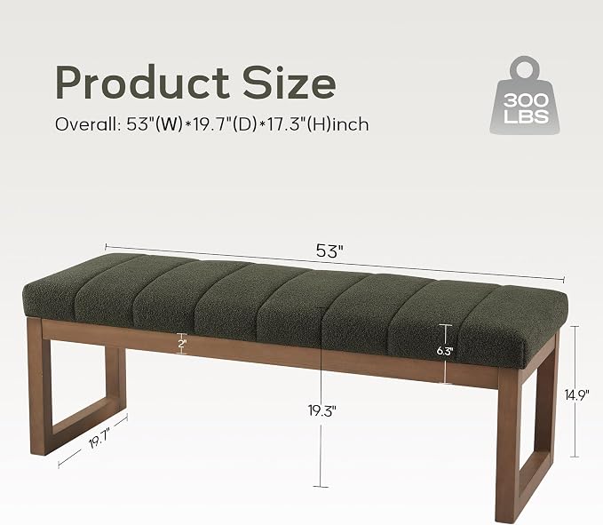 Zihanhome 52.7" Bedroom Bench for End of Bed, Modern Upholstered Teddy Fabric - Image 2