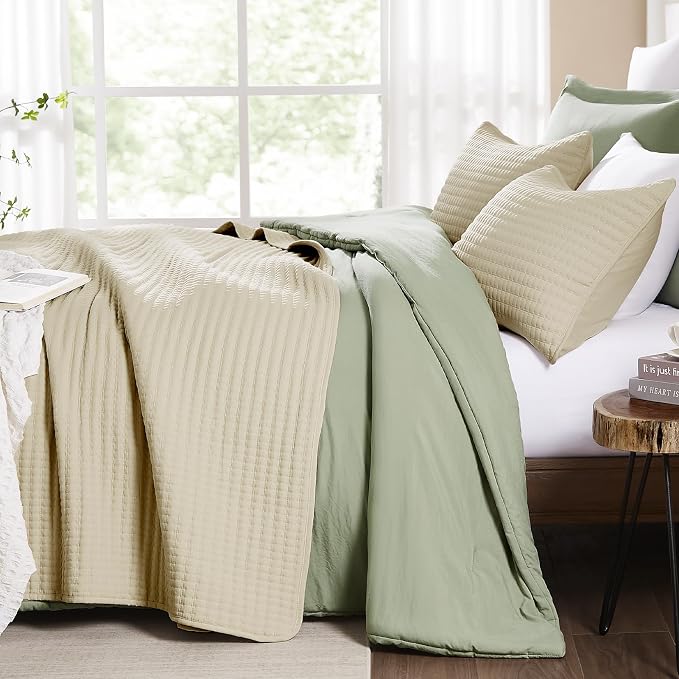 Queen Quilt- Lightweight Bedspreads Beige Queen Size Quilt Bedding Set | Soft - Image 6