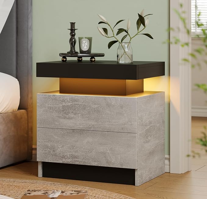 Modern Gray LED Nightstand for Bedroom Bedside Table by Unknown