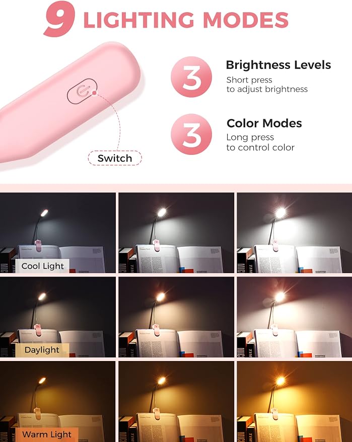 Monotremp Book Lights for Reading at Night in Bed, 80 Hours Runtime - Image 2
